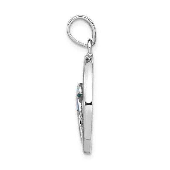 Sterling Silver Mop & Created Opal Inlay Palm Tree Pendant Rhodium-Plated - Picture 2 of 3